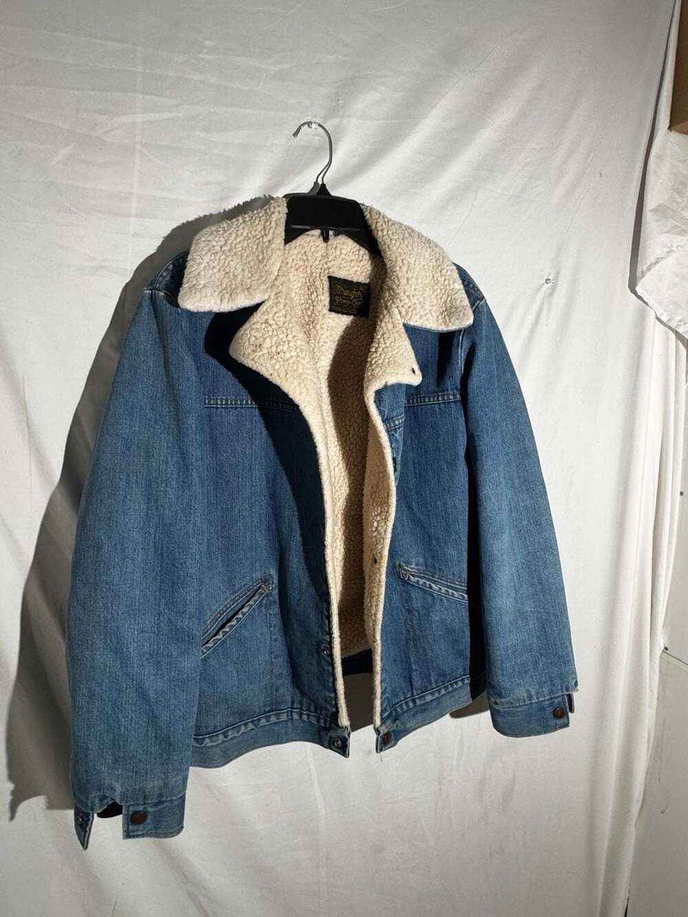 Wrangler Mens Jacket Wrange Coat Denim Sherpa Western Rancher Cowboy Blue L